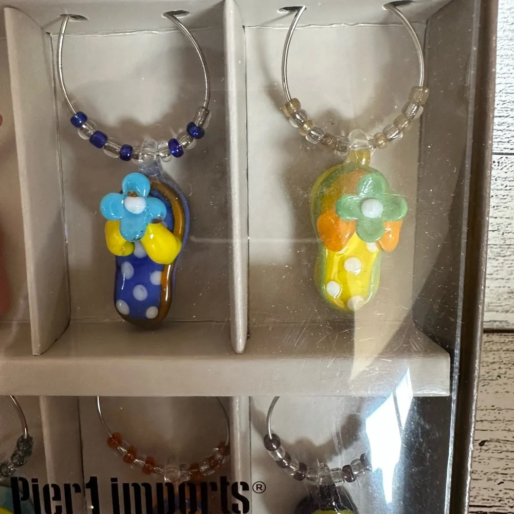 Pier 1 Colorful Sandal Flip Flop Drink Charms Set